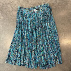 VintageY2K Cottagecore Fairy Floral Blue Wimsical Metallic Tier Midi Skirt L